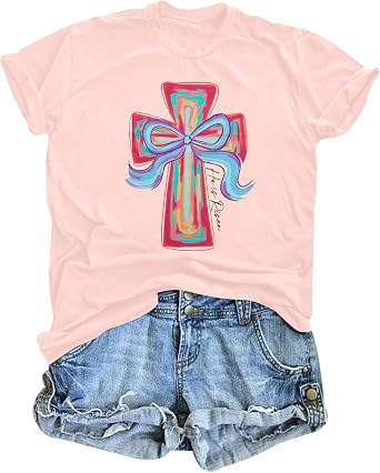 Easter Shirt Women Cute Bunny Graphic Tee Happy Easter Letter Printed Tshirts Casual Short Sleeve Easter Gift Tops