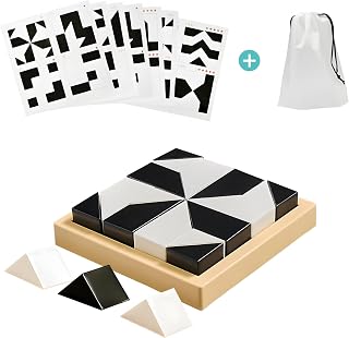 3D Spatial Stacking Puzzle, Brain Teaser for Kids & Adults, 16 ABS Geometric Pieces with Challenge Booklet & Storage Tray