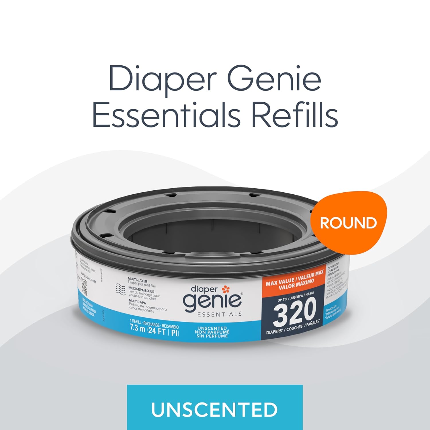 Diaper Genie Essentials Round Refill Pack of 4 | Holds Up to 1280 Newborn Diapers | Features Unscented Continuous Film | Compatible with Diaper Genie Complete and Expressions Pails - Image 2