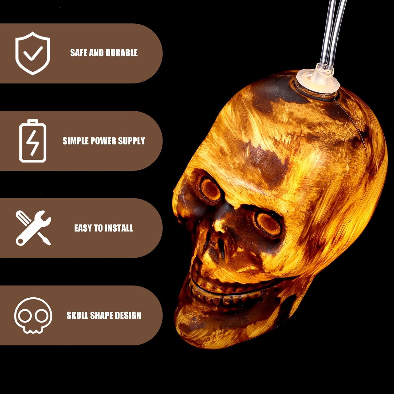 Skull Practical Halloween 10 with Light Plastic String Lights and Safe to Use for Ip20 Certified Horror Parties and Halloween Themed Decorations