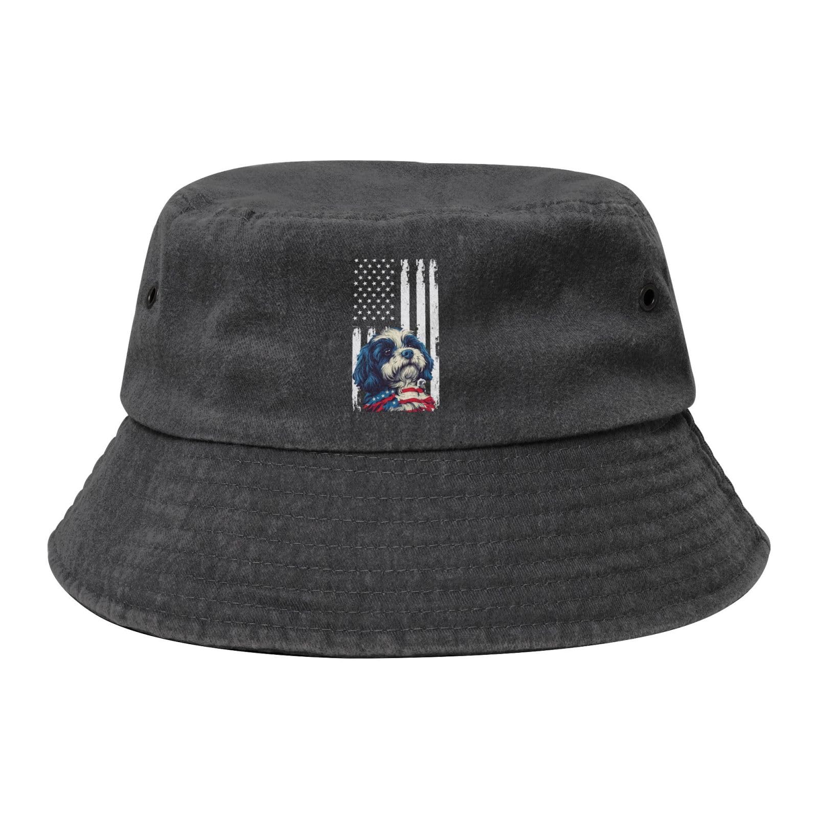 Qauirfe Havanese Dog American Flag Fashion Cowboy Denim Fisherman Hat Outdoor Fishing Cap Sun