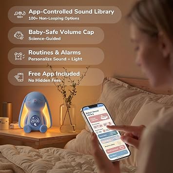 Mom's Choice AwardsBunny White Noise Sound Machine Baby for Sleep- AI Cry Detection, 100 Soothing Sounds, Full APP Access Included, Newborn Baby Boy Gifts, Night Light & Sleep Trainer, New Mom Gift