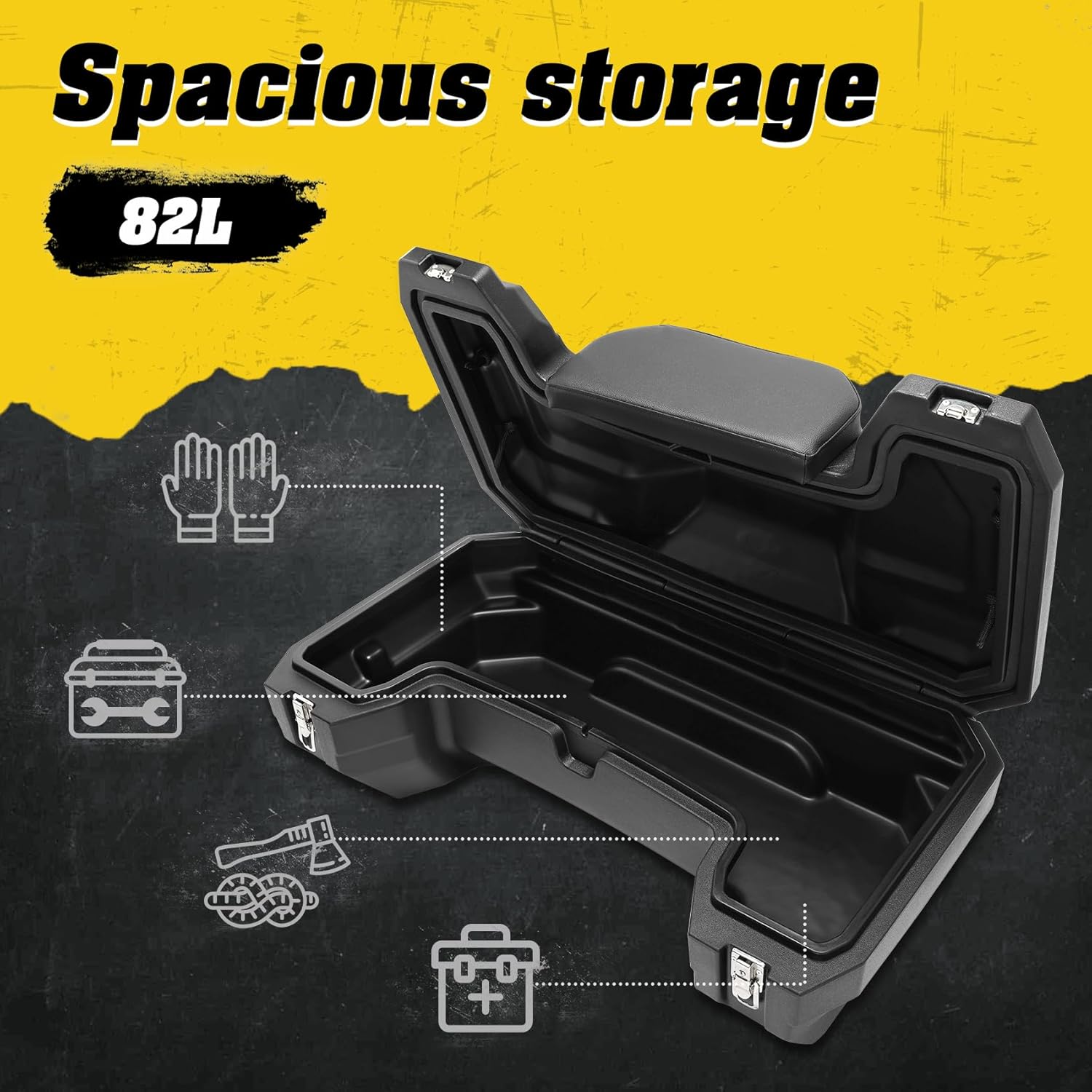 TCMT 82L ATV Part Rear Rack Back Seat Storage Pack Luggage Trunk W/Backrest Black