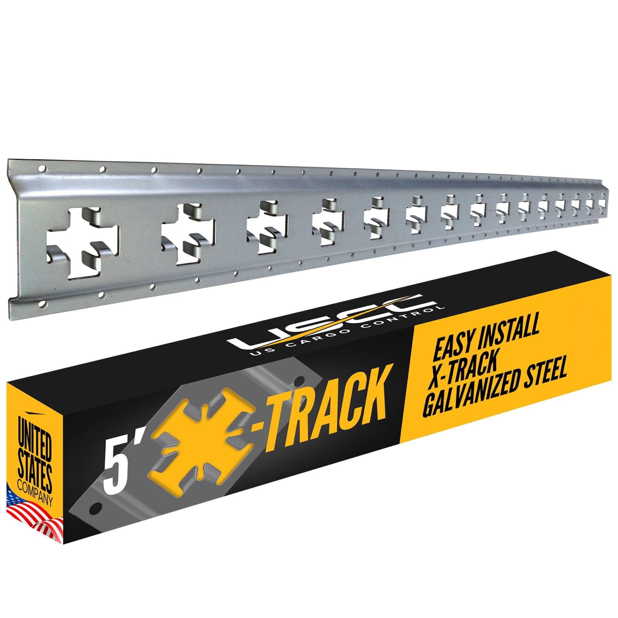 US Cargo Control X-Track Rail, 5 Feet Galvanized for Trailers, Pickup Trucks, Garages, and Sheds - Use with E-Track Straps for Vertical and Horizontal Alignment, Silver, Alloy Steel