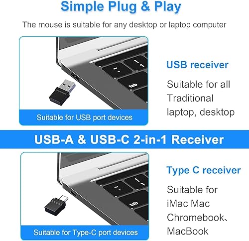 Miniatura 2 de Ratón inalámbrico, mouse Bluetooth para MacBook Pro/MacBook Air/computadora portátil/PC/Mac/iPad pro/computadora, Bluetooth 5.2/3.0 y receptor USB