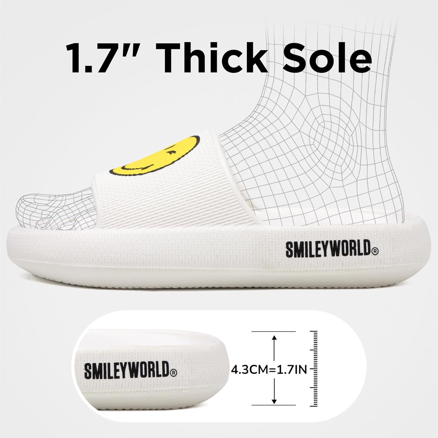SmileyWorld Cloud Slides for Women and Men Smile Face Pillow Slippers with Arch Support Non Slip Quick Drying Shower Shoes EVA Flat Sandals White 11 Women/9 Men image 6 of 9 B0FJ1LMLHN