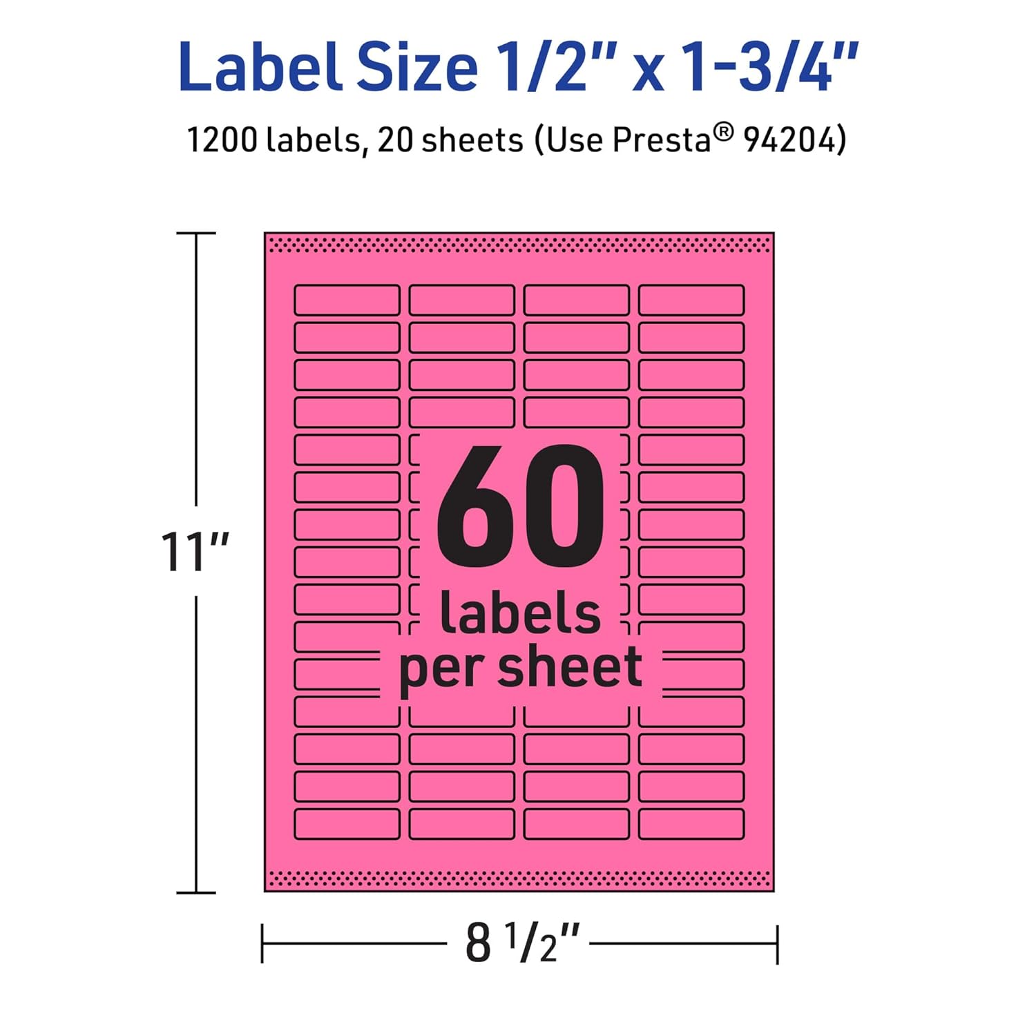 Avery Printable Rectangle Labels, Sure Feed Technology, 1/2" x 1-3/4", Bright Pink Labels, Print-to-The-Edge, Laser/Inkjet Printable, 1,200 Total, Great for Jars and More
