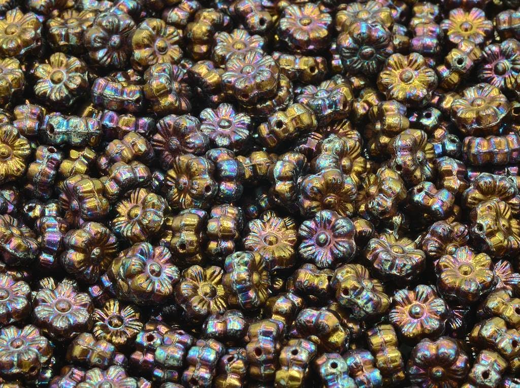 300pcs Flower Beads, Opaque Red Vega Iris (93200-15781), Glass, Czech Republic (0.31 inches)