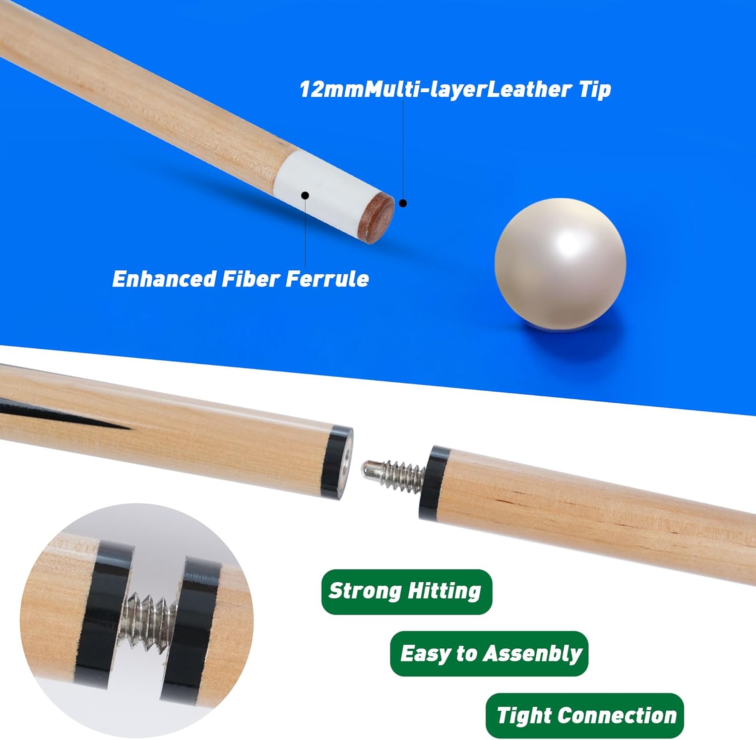 Pool Table - Pool Balls Billiard Set - Pool Table Accessories Set -Including Balls, Triangle Rack, Cues, Chalk, Tips, Stickers, Cloth, Brush and Cleaner Kit