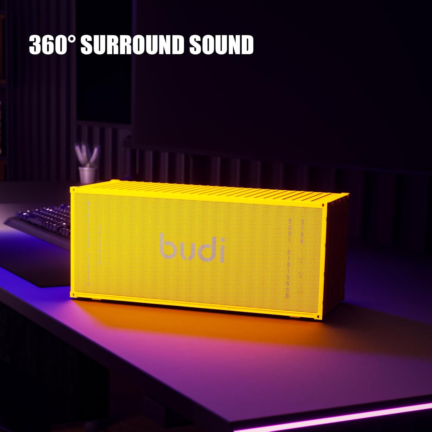 Bluetooth Speaker with Shipping Contain Design, BT5.3 TWS Wireless Stereo Speaker Rechargeable Battery Clear Sound for Outdoor, Home, Party, Beach, Travel,Gaming (Yellow)