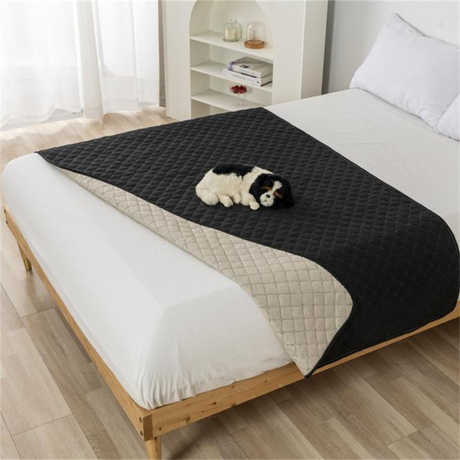 FANSU Tappetino per Cani Lavabili, Stampa a Tinta Unita Assorbenti Tappetini Igienici per Cani, Traversine Cani, Tappetino per Addestramento del Cane Riutilizzabile (210x260cm,Nero)