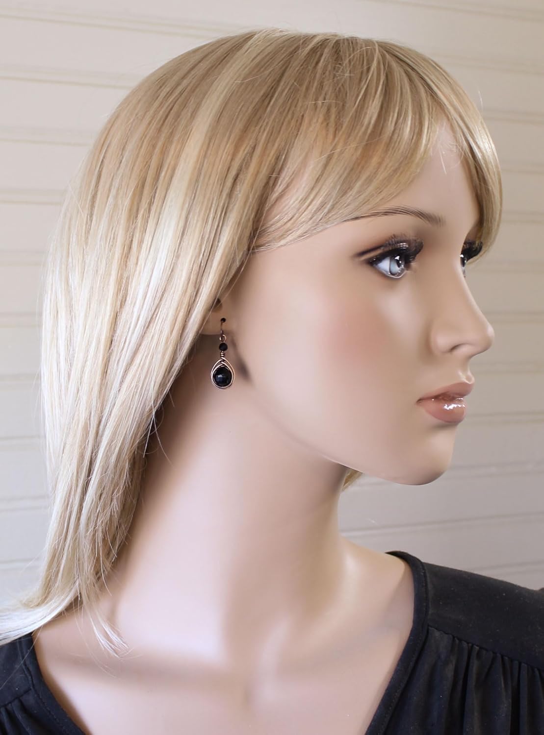 Pillar of Salt Studio Handcrafted Solid Bronze Earrings with Black Tourmaline Gemstone (Antiqued Bronze, 1" drop)