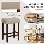 Giantex 25" Bar Stools Set of 2, Counter Height Backless Saddle Stools with Nailhead Linen Foam Seat, Footrest, Rubber Wood Barstools for Dining Room Kitchen Counter Island Pub