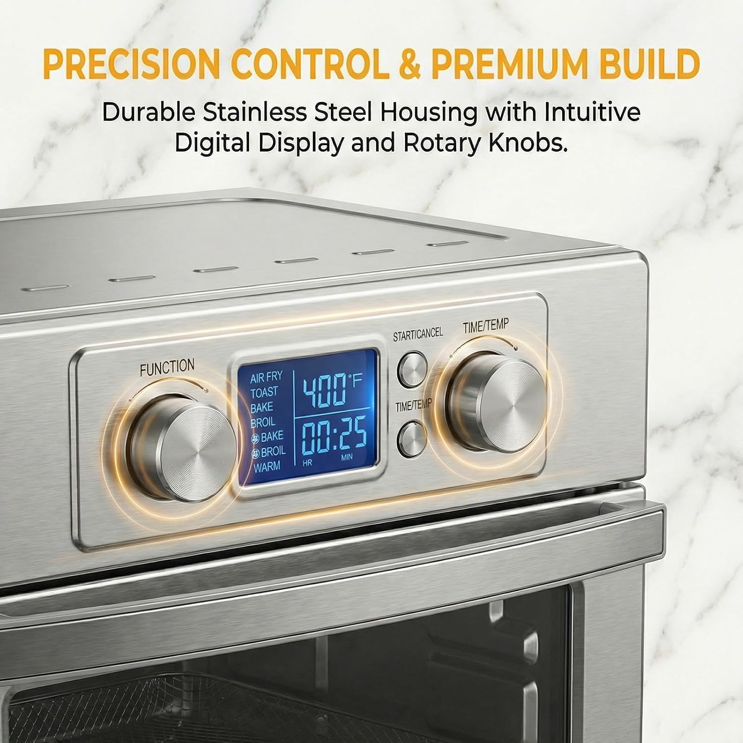 NEWBULIG 23QT Smart Touch Air Fryer Toaster Oven, Multi-Function Electrical Air Fryer Oven Combo, 7-in-1 Steel Countertop Oven, 1800W Power, 120-Minute Timer, Convection, LCD Display