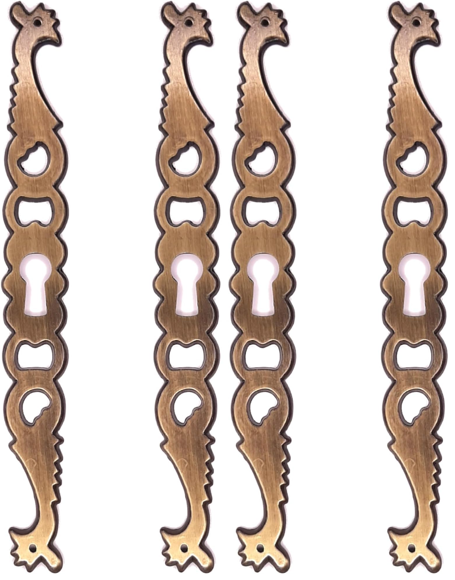 Entrée de coq main droite en zamak laiton vieilli 145mm pour serrure meuble ancien (Lot de 2)
