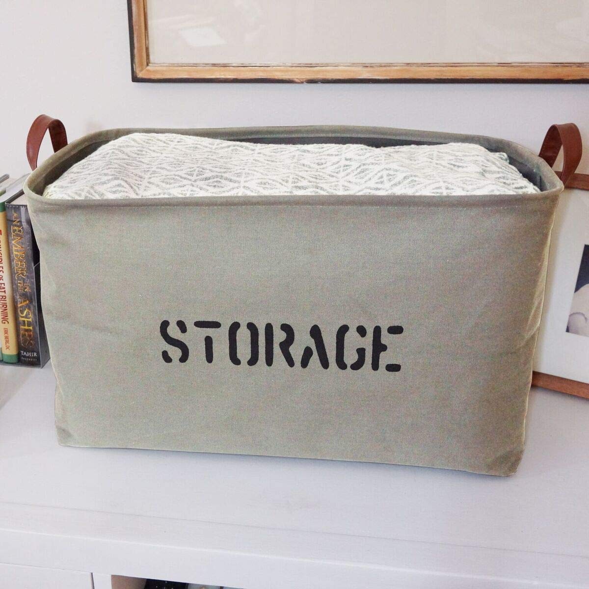 OrganizerLogic Storage Baskets 22" L x 15" x 13"H. Extra Large Woven Basket Storage Canvas for Toys, Kids, Pets, Laundry Bin- Sturdy Lightweight and Decorative Natural Bins, Medium Gray