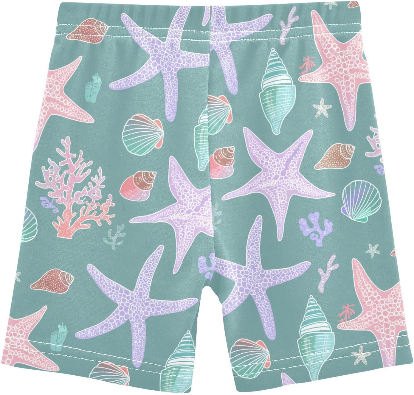 Seashell Starfish Teal Girls Bike Shorts Toddler Soft Cotton Active Biker Shorts