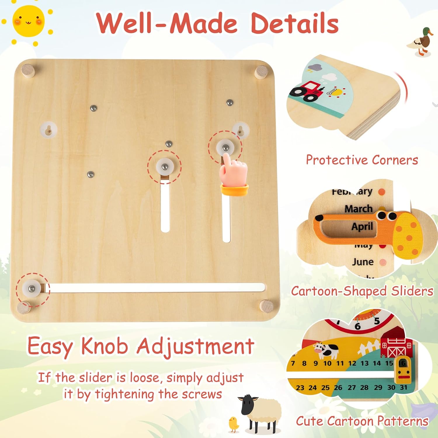 Costzon Montessori Kids Daily Learning Clock Toy, Wooden Educational Learning Clock Toy About Season, Weather, Day, Night, Month, Week & Date, Toddlers Daily Calendar for Preschool Boys Girls Aged 3+