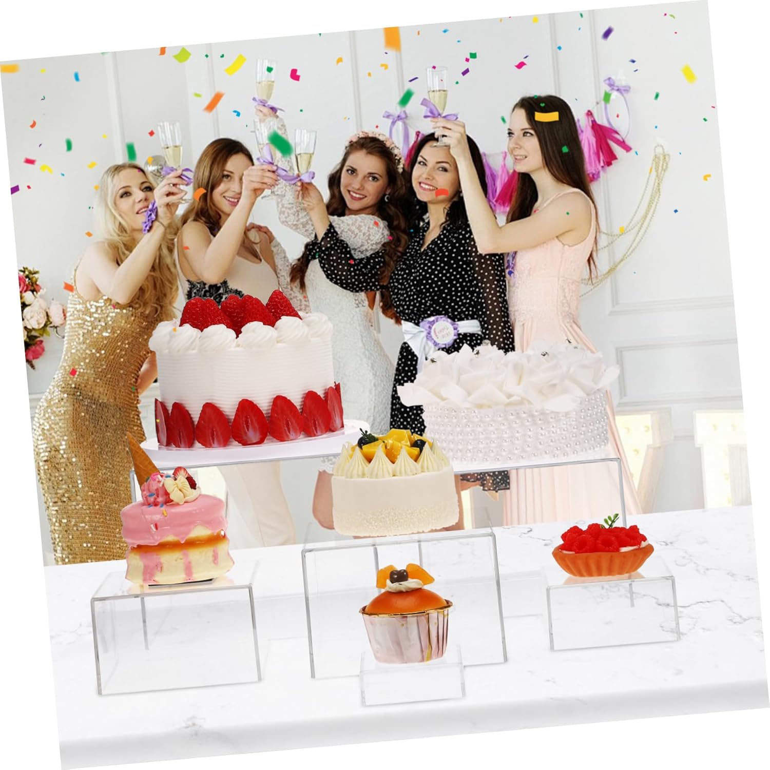 1 Set Decorative Cake Stand Acrylic Dessert Display Riser for Parties Buffets and Weddings Lightweight Easy to Clean Pastry Holders for Birthday and Showers