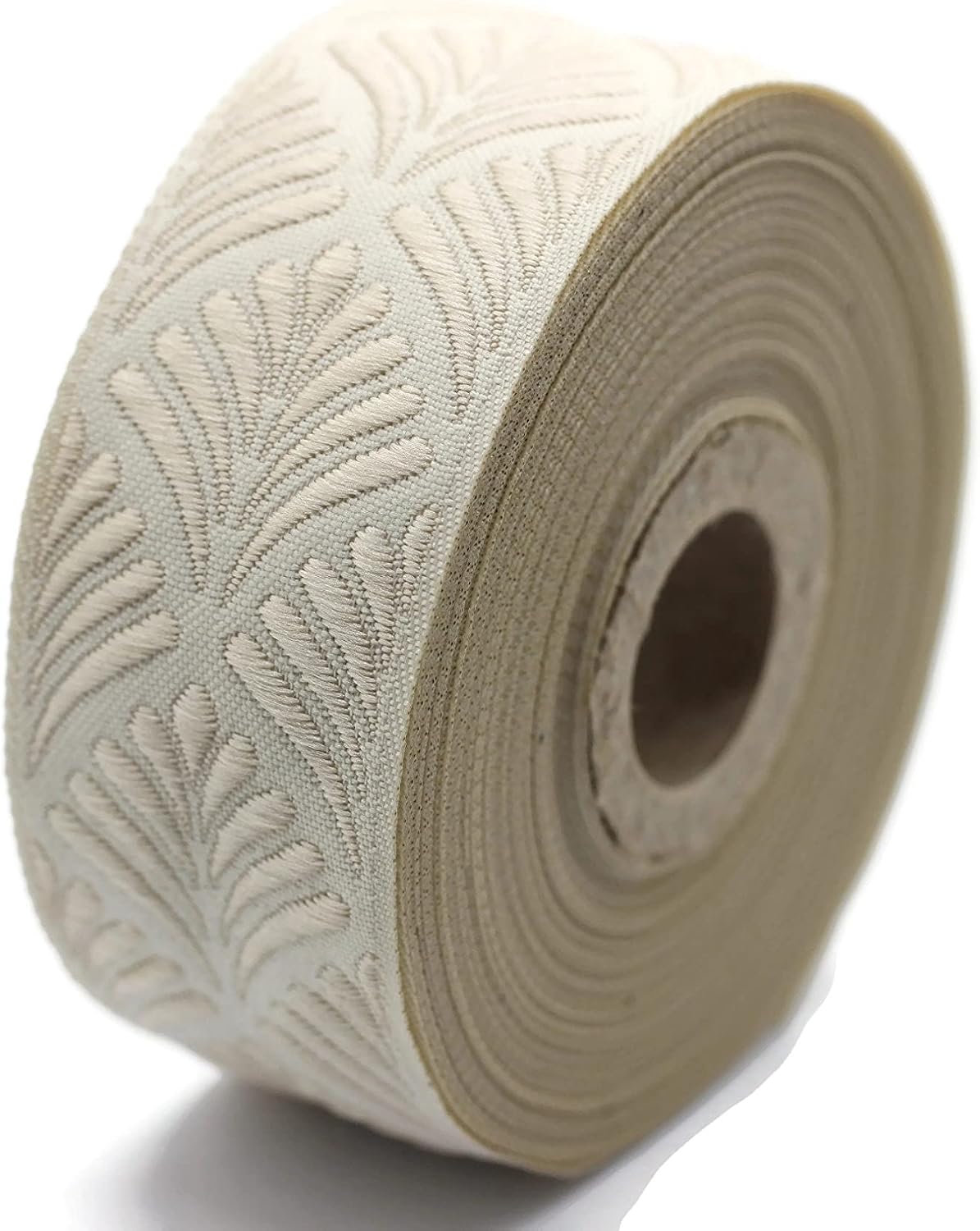 11 Yard Spool Cream Seashell Ribbon - 1.37 Inches Wide, Embroidered Woven Jacquard - 35273 V2
