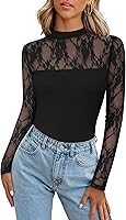 Zeagoo Women's Sheer Lace Mesh Long Sleeve Top - Sexy Crew Neck Going Out Blouse for Fall Spring Outfits