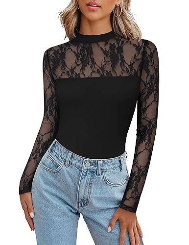 Zeagoo Long Sleeve Shirts for Women's Lace Tops Mesh Sheer