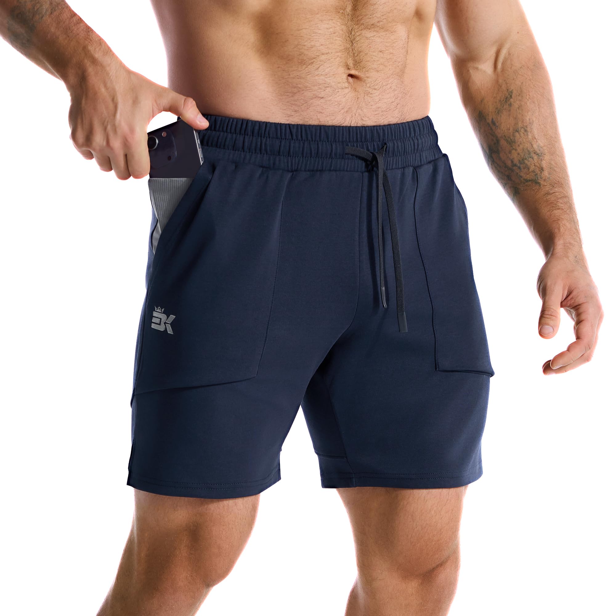 BROKIG Sport Shorts Herren Netz Patchtasche mit Reißverschluss, Fitness Gym Sporthose Laufhose Herren Kurz Baumwolle