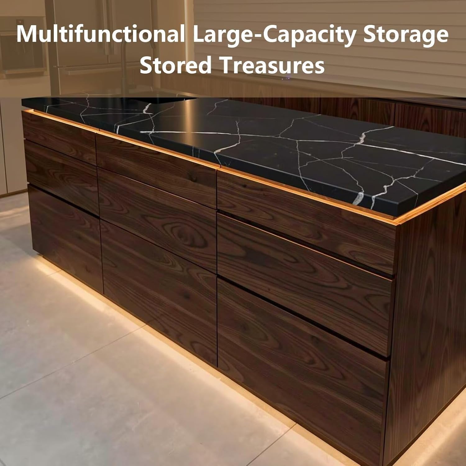 Kitchen Island with Storage - Kitchen Island Table with Integrated Sink and LED Lighting, Luxurious Dinner Table Includes Under Cabinet Power Outlets, Wide Solid Wood Base (64IN No Chairs)