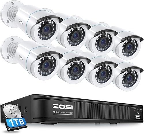 ZOSI Sistema de cámara de seguridad para el hogar H265 de 1080P 5MP Lite grabadora CCTV DVR de 8 canales con disco duro de 1TB y 8 x 1080p cámara ZOSI Sistema de cámara de seguridad para el hogar H265 de 1080P 5MP Lite grabadora CCTV DVR de 8 canales con disco duro de 1TB y 8 x 1080p cámara