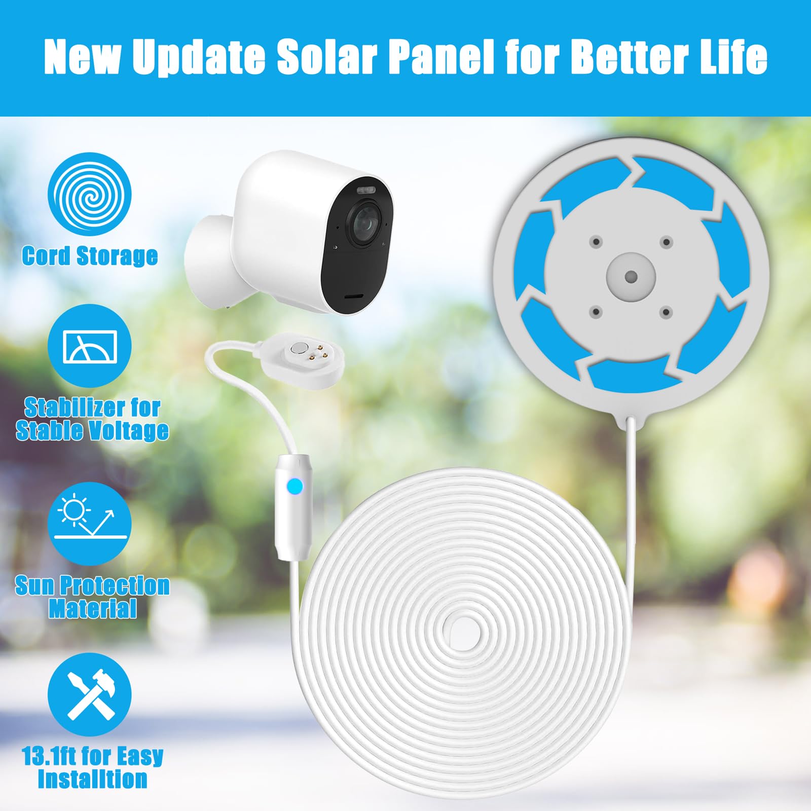 Panneau solaire 6 W compatible avec Arlo Pro 3/Pro 5S/Ultra/Ultra 2, chargeur d'énergie solaire pour caméra Arlo avec voyant lumineux, câble de 4 m, panneau solaire IP66 résistant aux intempéries