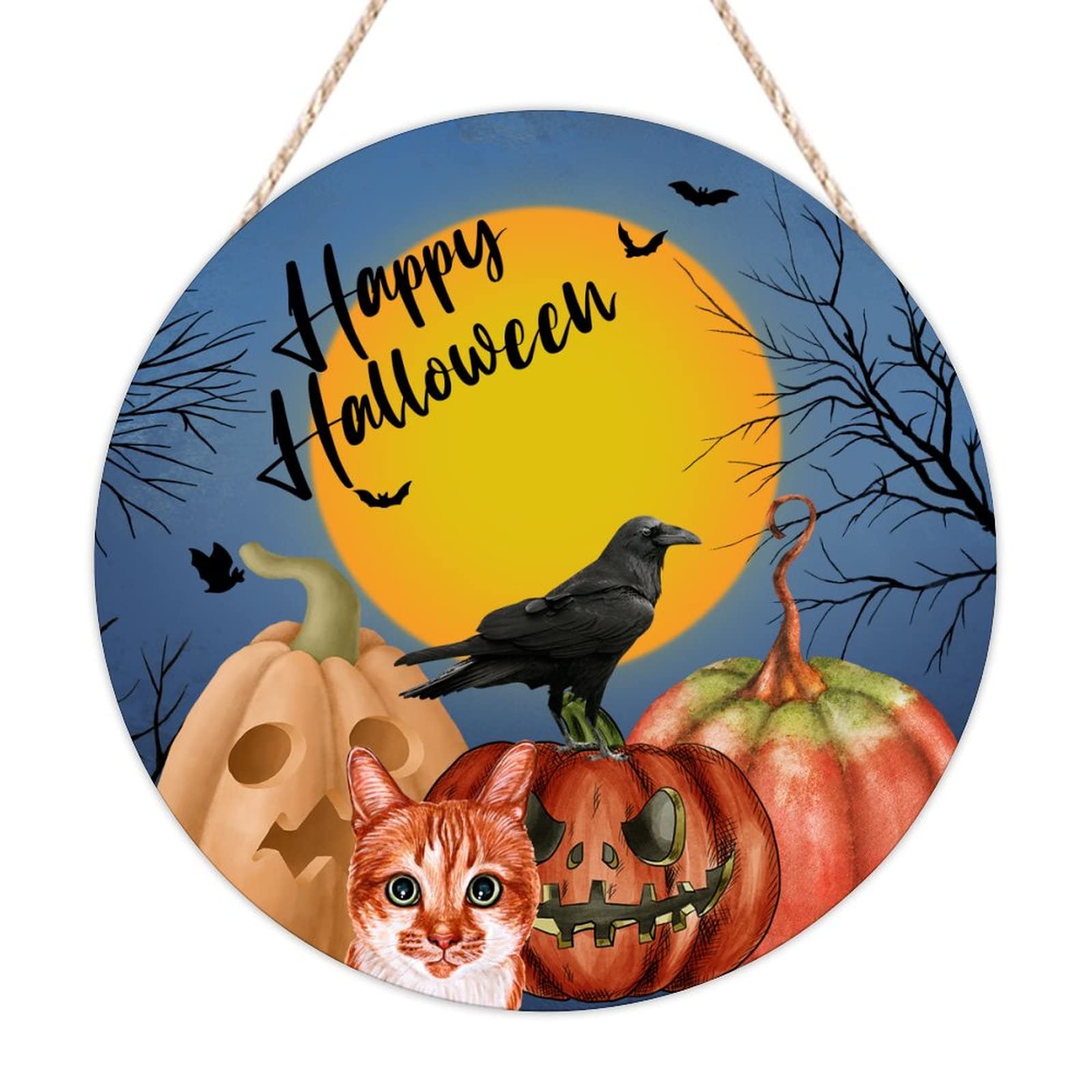 Plaque murale Happy Halloween en bois vintage de qualité pour porte et intérieur