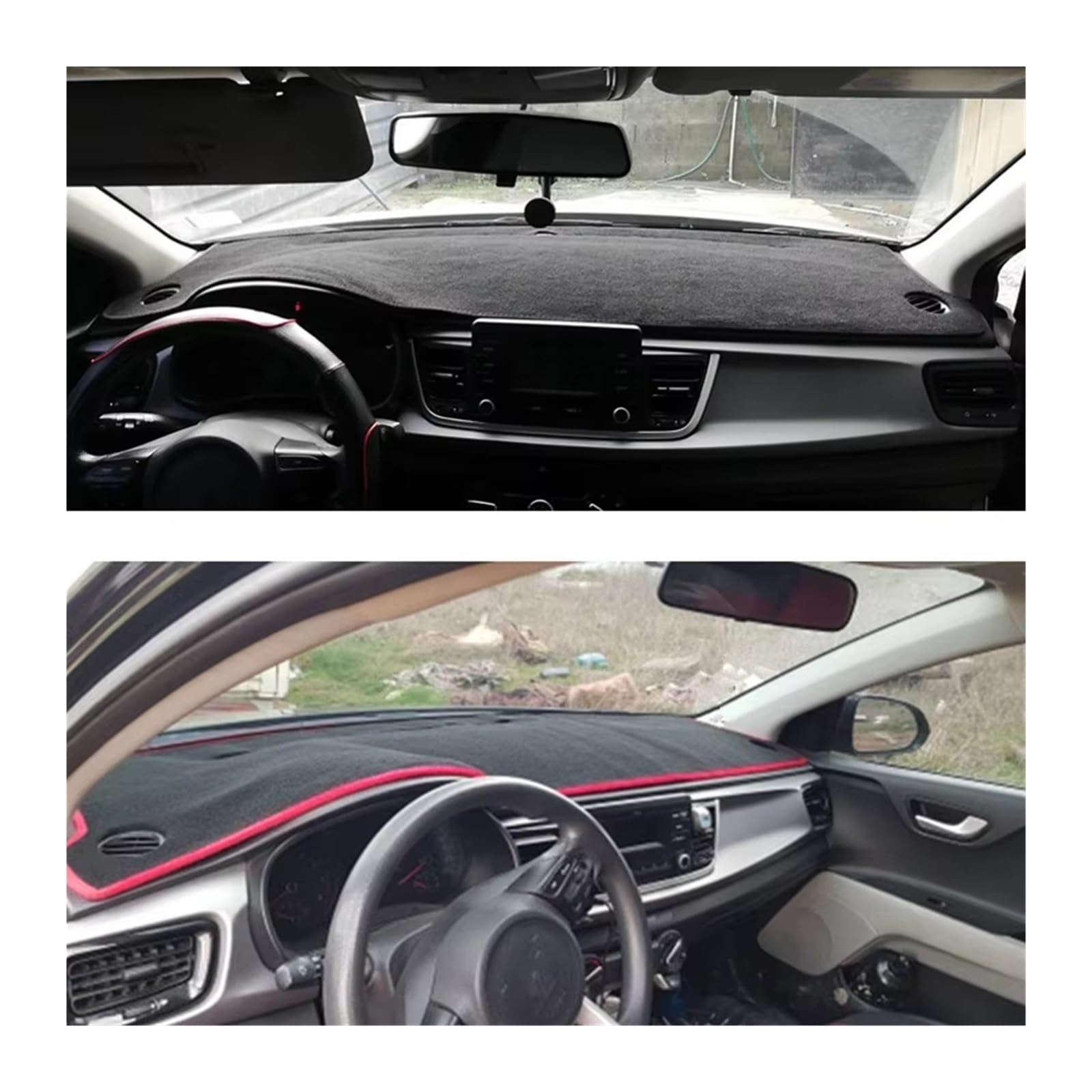 Dashboard Matte Für Kia Für Rio YB 2017-2024 Zubehör Dashboard Abdeckung Matte Anti-Glare Instrument Sonnenschirm Teppich Center Konsole Armaturenbrett Matte(Black(Black Edge) RHD)