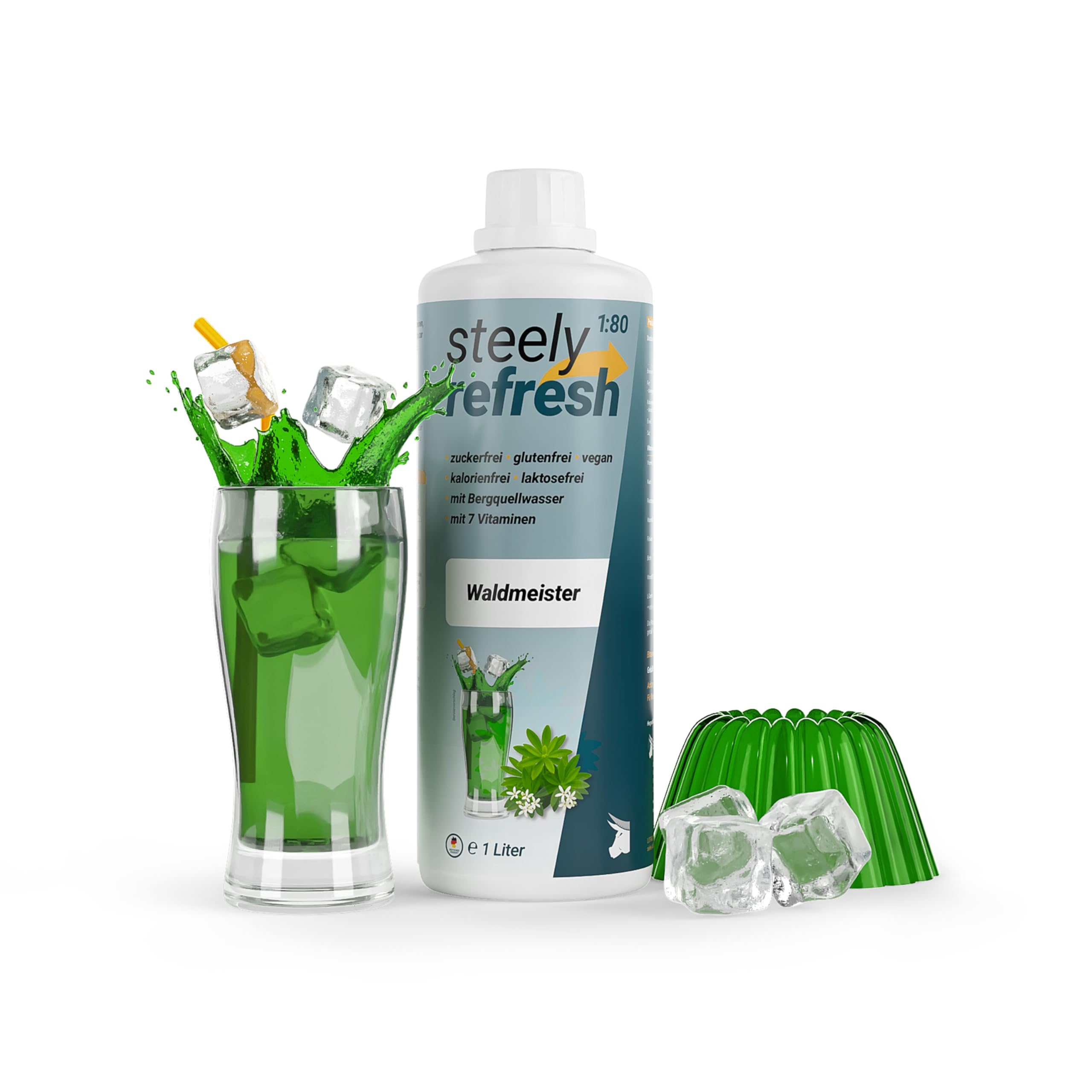 Sportgetränk Sirup zuckerfrei mit Vitaminen | SteelyRefresh Geschmack: Waldmeister| 1 Liter Getränkesirup von STEELY SPORTS | für 80L fertiges Getränk | perfekt für Training & Hydration