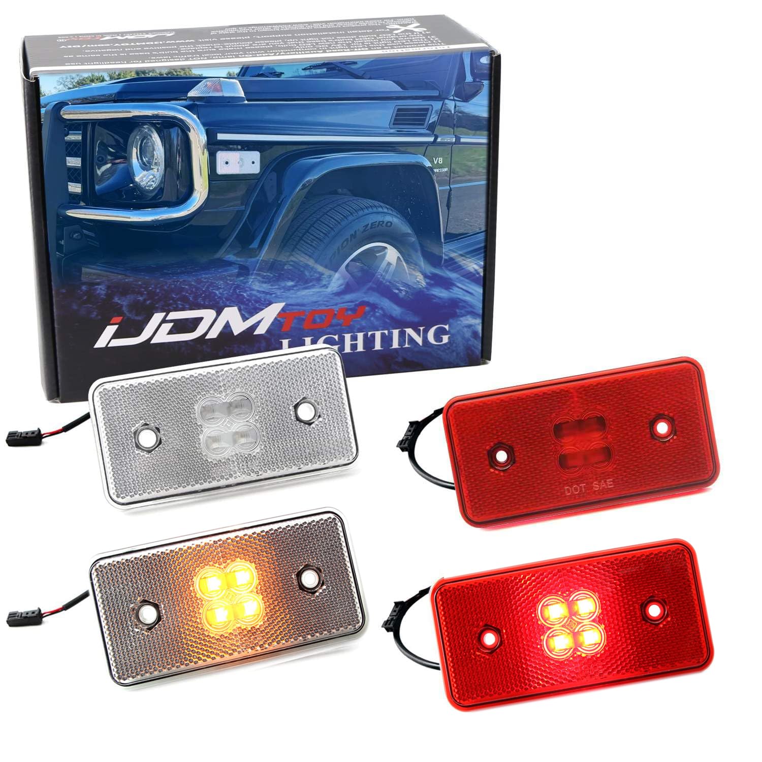 Amazon.com: iJDMTOY Clear/Red Lens Amber/Red Full LED Side Marker
