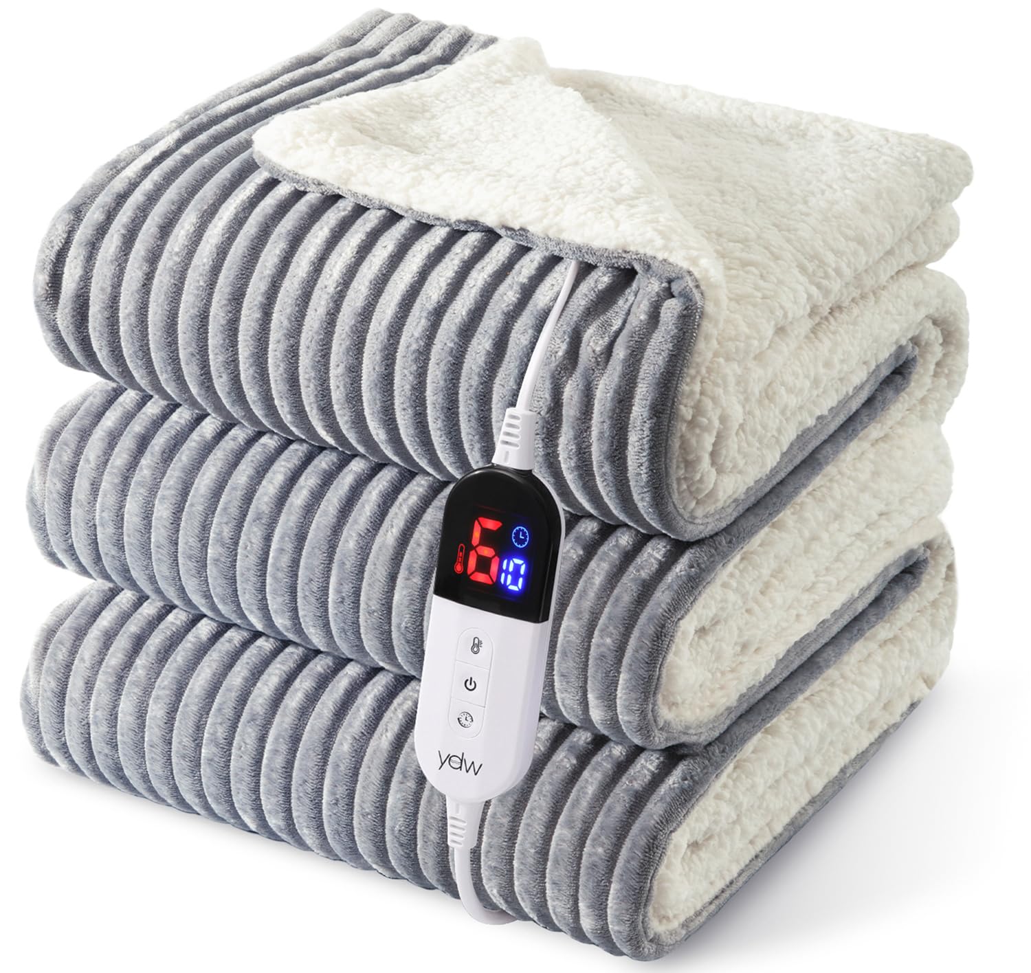 Electric Heated Blanket Full Size 180x200cm,Cozy Soft Fleece Heating Blanket with 6 Heating Levels &10 Hours Auto Off, Machine Washable,Grey - 180x200cm