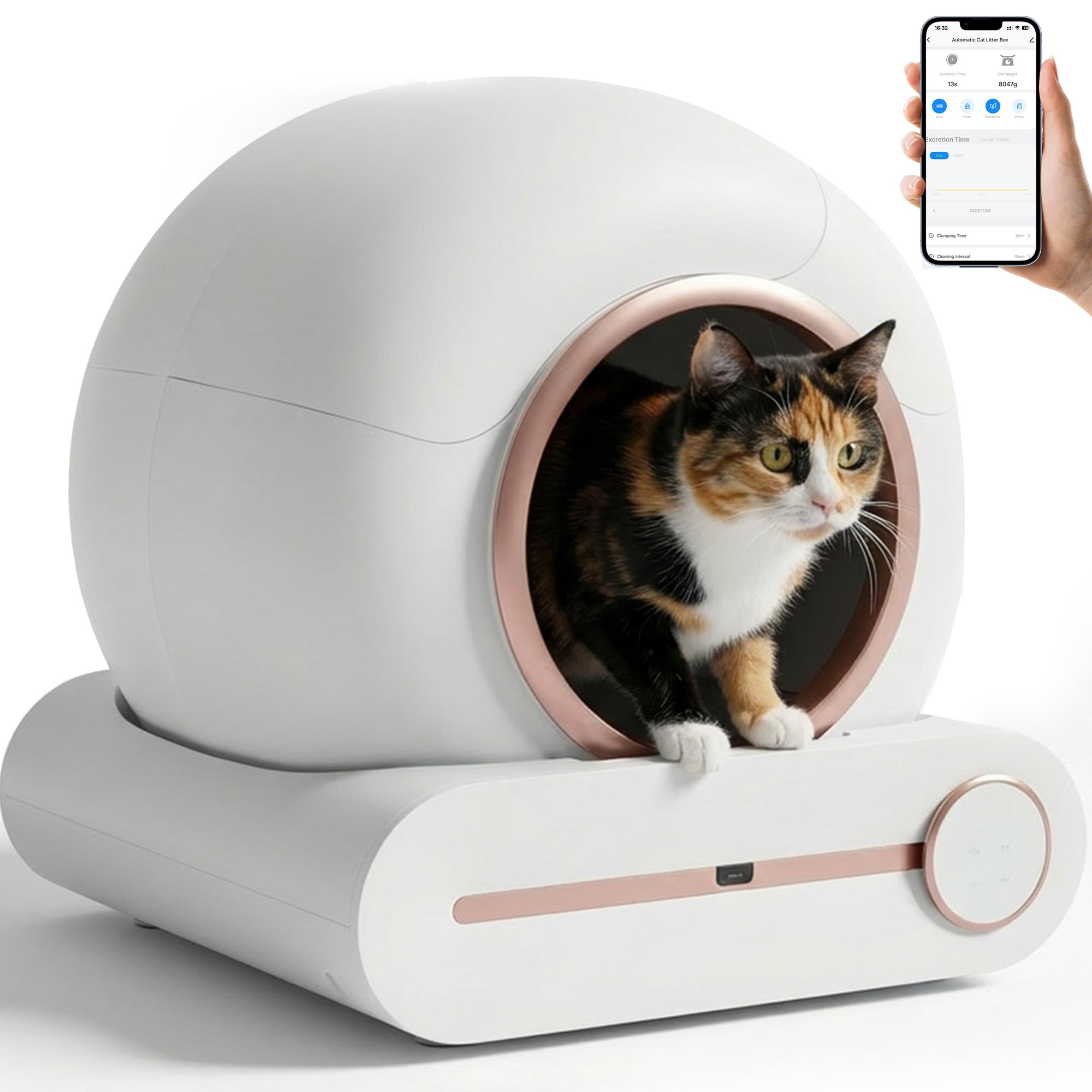 Arenero para Gatos Autolimpiable Inteligente: Gran Capacidad 65L Control Remoto con App Tuya Smart Depósito de Residuos 9L Ideal para Hogar Apartamentos Familias con Varios Gatos
