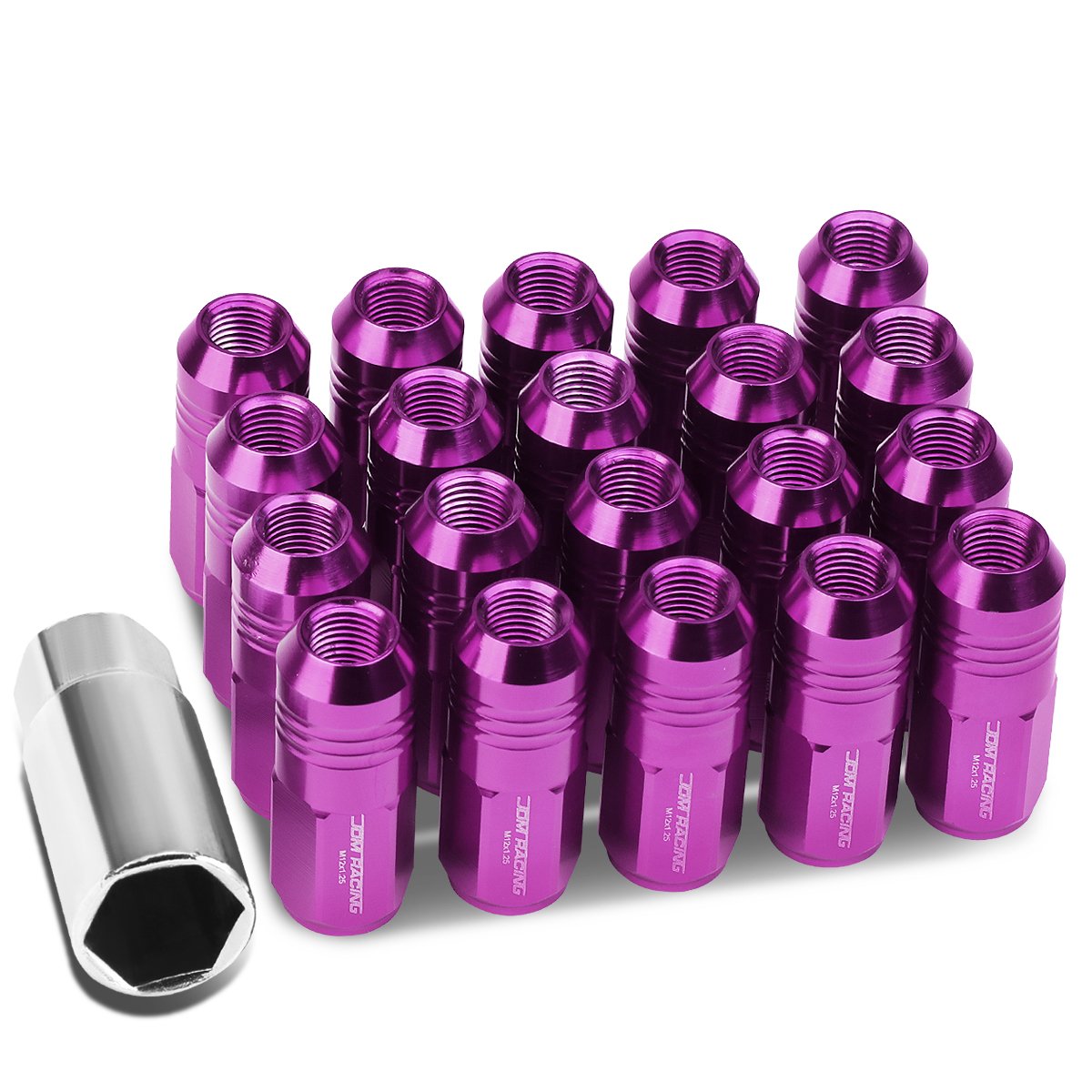 DNA MOTORING LN-ZTL-9020-125-PP 20Pcs Closed End Design M12 x 1.25 Aluminum Alloy Wheel Lug Nuts + Deep Drive Extension Adapter, 20mm OD/50mm Height (Purple)