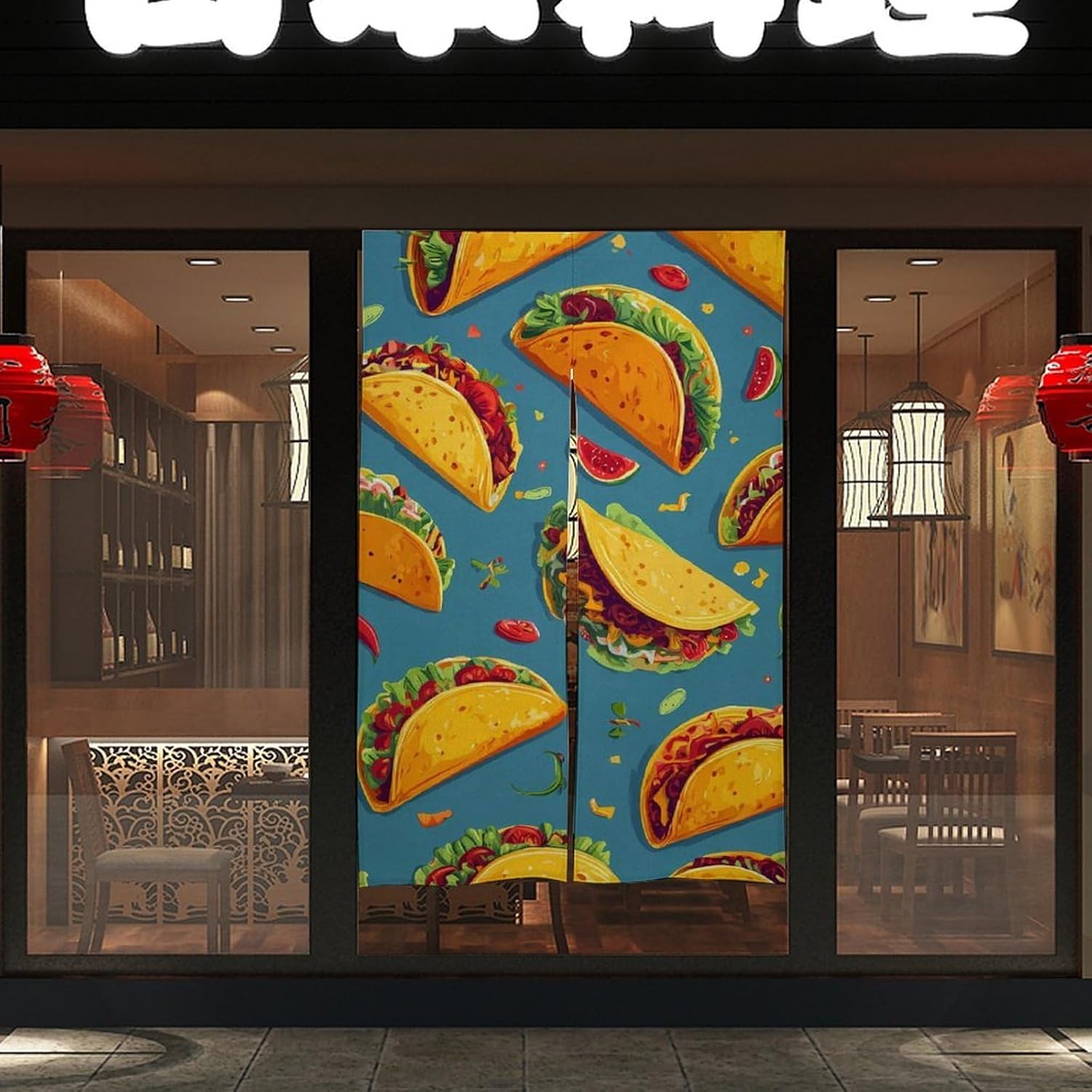 Mexico Taco1 Doorway Curtain Insulated Room Divider Drapes | white linen,privacy curtains
