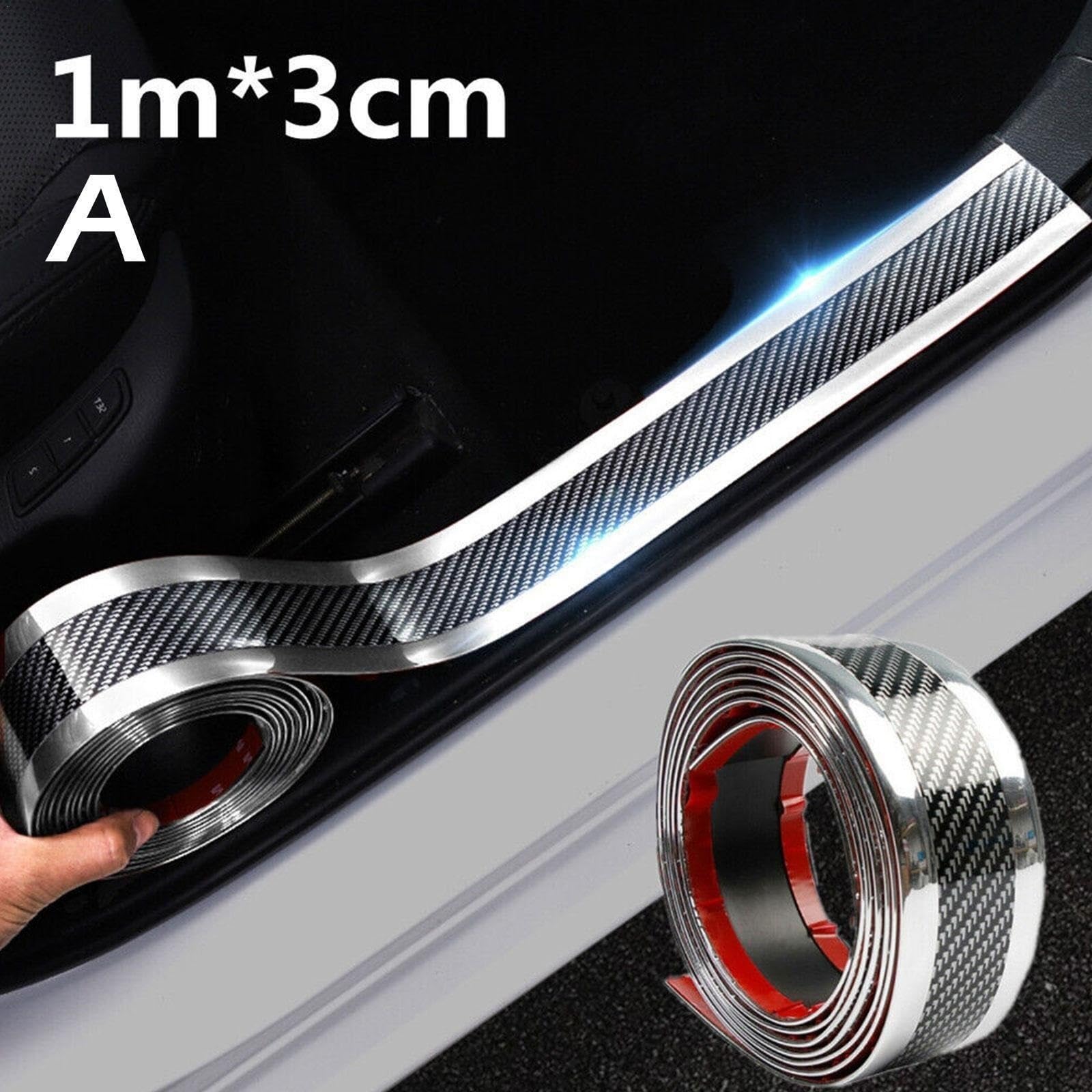 Tira Protectora de Parachoques Pegatinas para Coche, Protector de umbral Puerta antiarañazos, Tira Goma Fibra Carbono, película Protectora para Parachoques(B)