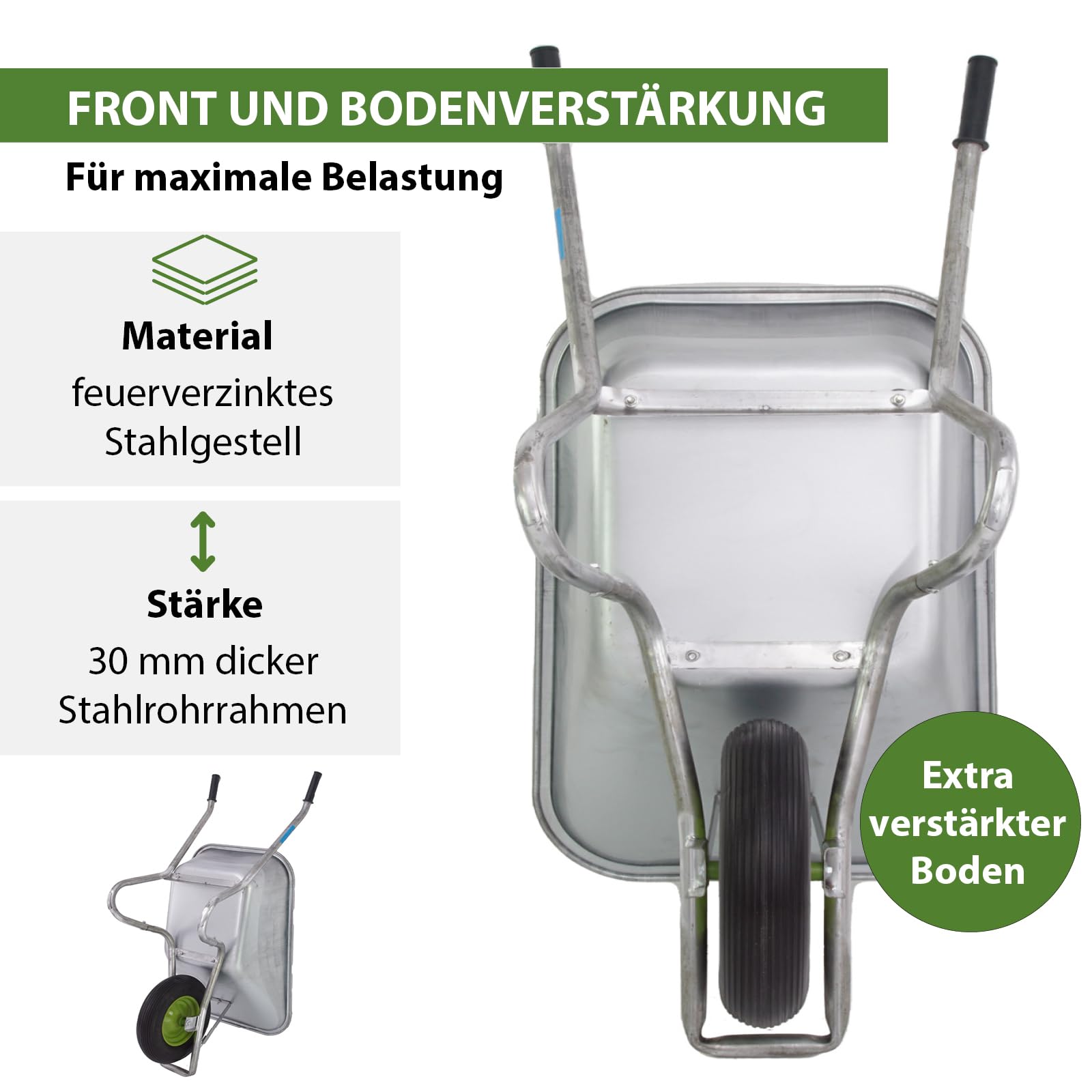 TRUTZHOLM Profi Schubkarre 100L 250 kg Traglast Vollgummirad 4.00-8 mit Stahlfelge Kugellager Schiebetruhe für Garten und Baustelle robust langlebig extra stabiles Chassis