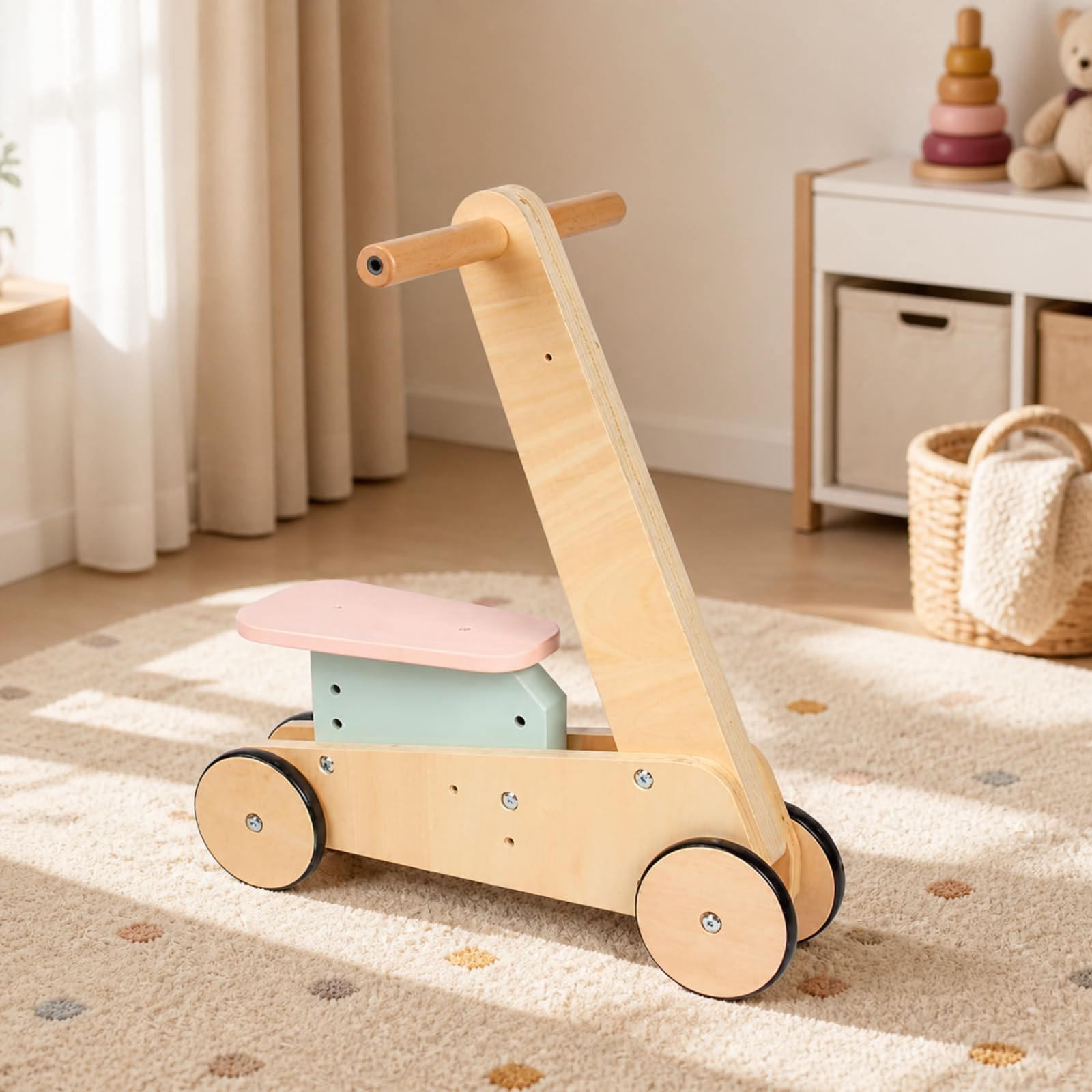 Amagogo Deambulatore 2 in 1 in Legno ideale come Regalo Carrello Spesa Giocattolo Legno Unisex Giocattolo a Spinta con 4 Ruote per Neonati