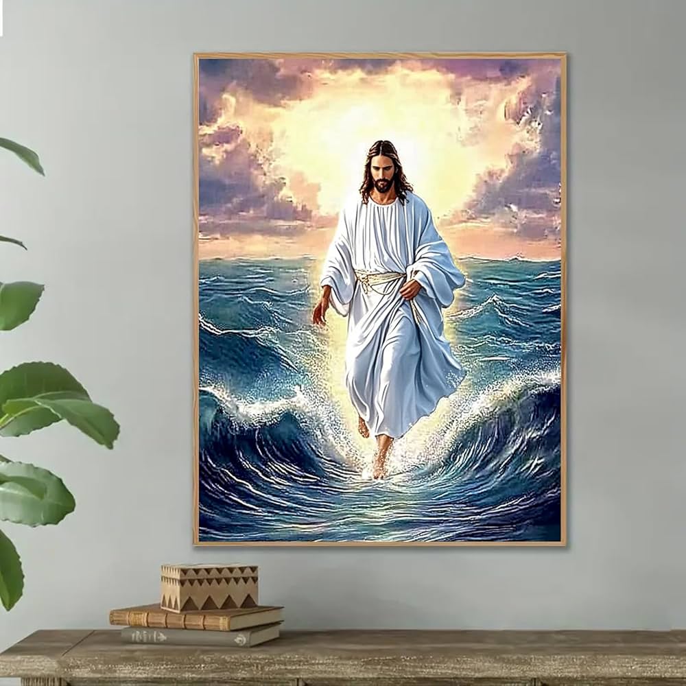 ダイヤモンドビーズ完成品【JESUS】 Amazon.com: DIYDECORFUN Jesus Walk On Sea Diamond Painting