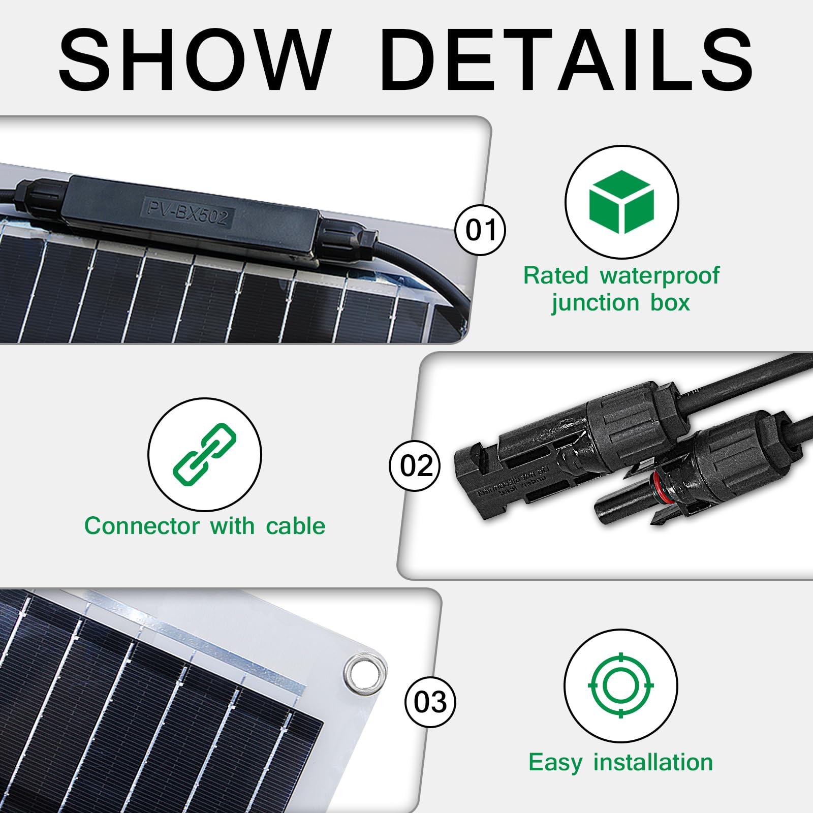 500w Off Grid Solar Kit 5pcs 100w Flexible Solar Panel Monocrystalline Solar Module + 50A USB Controller for RV, Roof, 12V Battery and Uneven Surfaces (500)