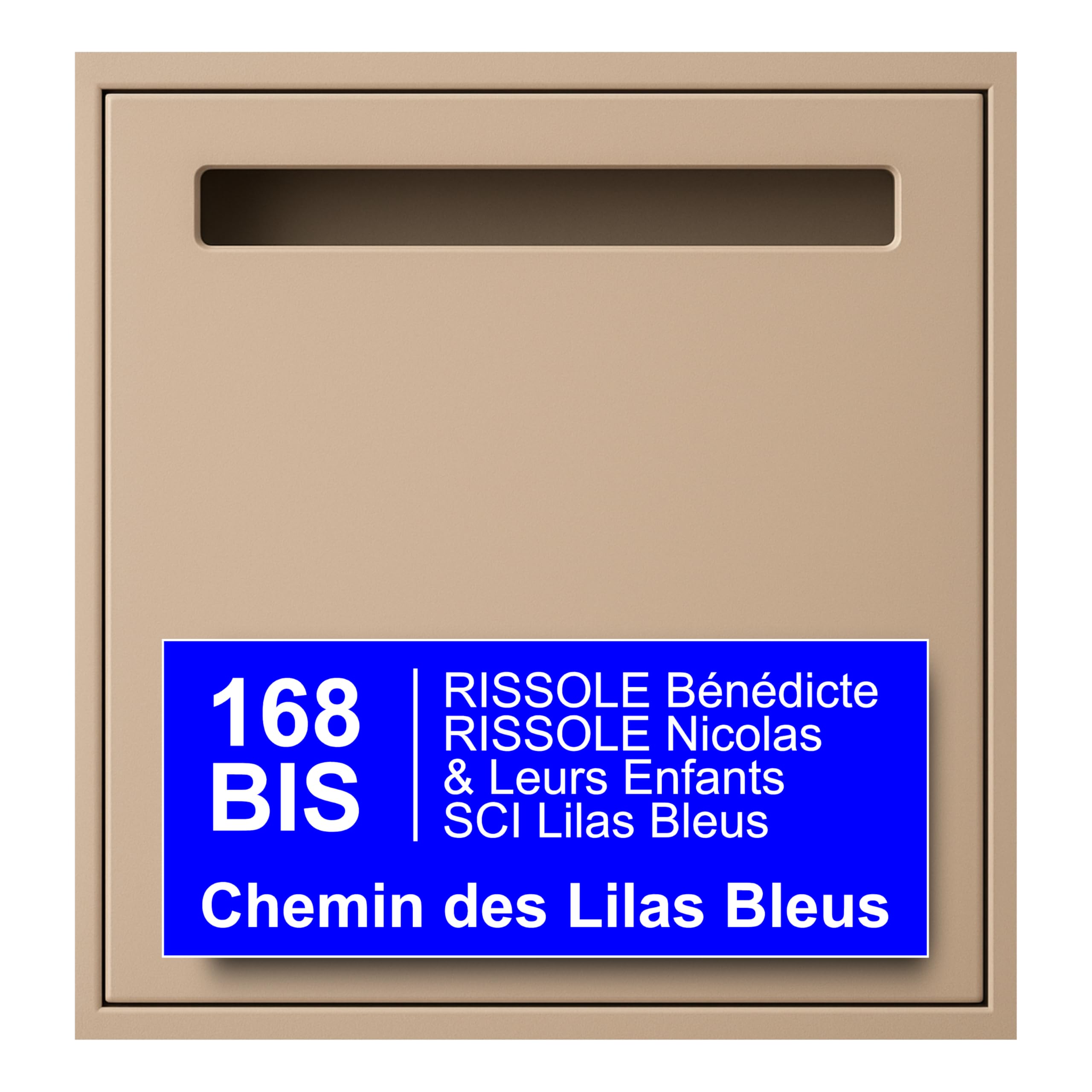 Plaque Boite aux Lettres Personnalisable - 24x10 cm - Numéro de Maison et Adresse - Gravée et Personnalisée - Signalétique Maison, Cabinet, Entreprise, Bureau, Etiquette avec Nom (Bleu)