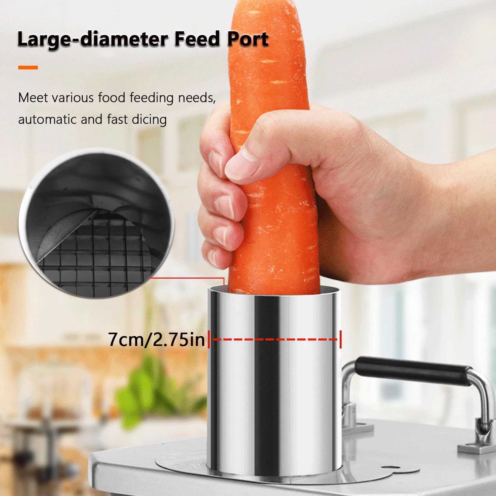 Dicer di Verdure Commerciali con Lame a Griglia 3X, Acciaio Inossidabile Gravoso, Macchina Elettrica da 200 W per Cubetti di Carote di Patate