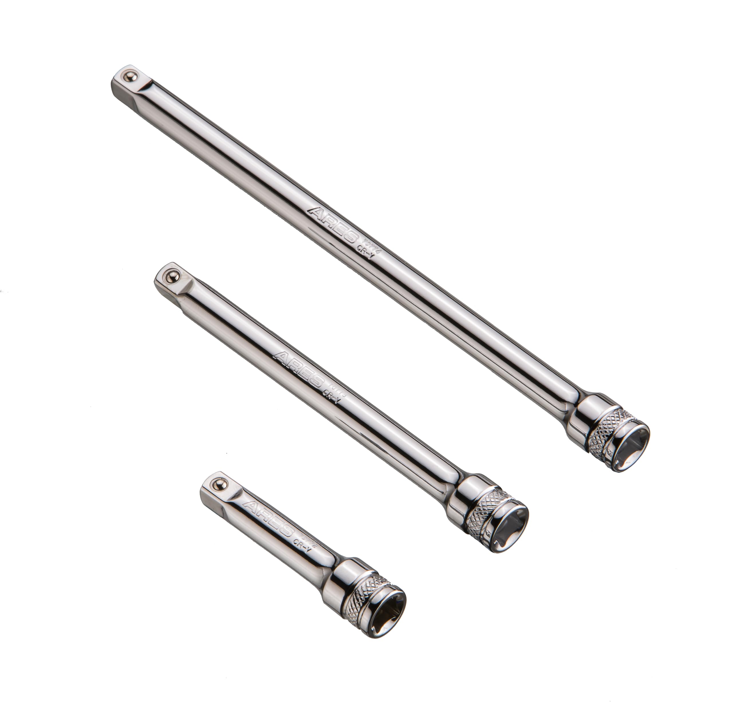 ARES 70245-3-Piece 1/2-Inch Drive Socket Extension Set - Includes 3-Inch, 5-Inch and 10-Inch Extensions - Premium Chrome Vanadium Steel with Mirror Finish