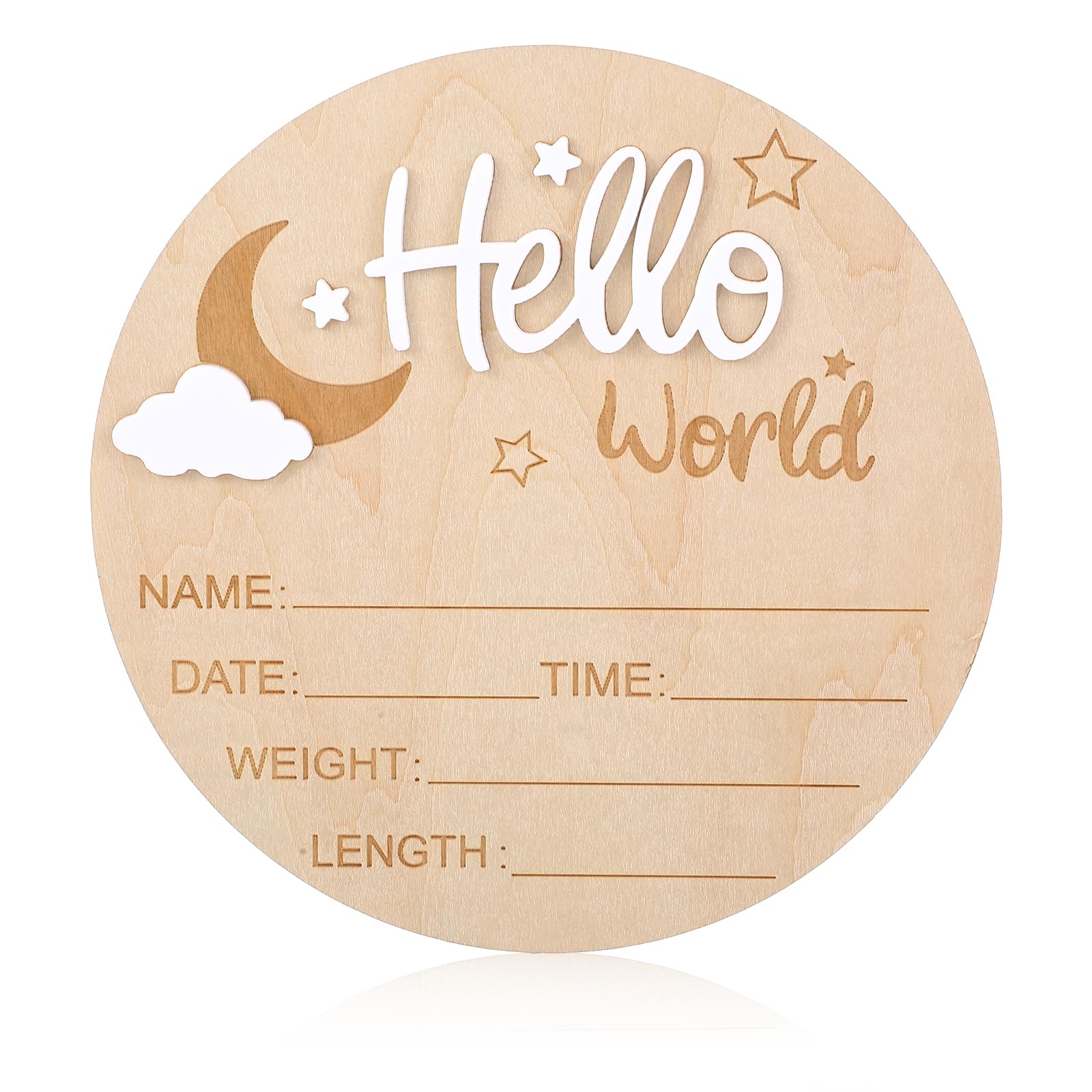 Nogeqi Biglietti miliari bianchi per bambini legno Hello World neonati rotondi genitori incinte