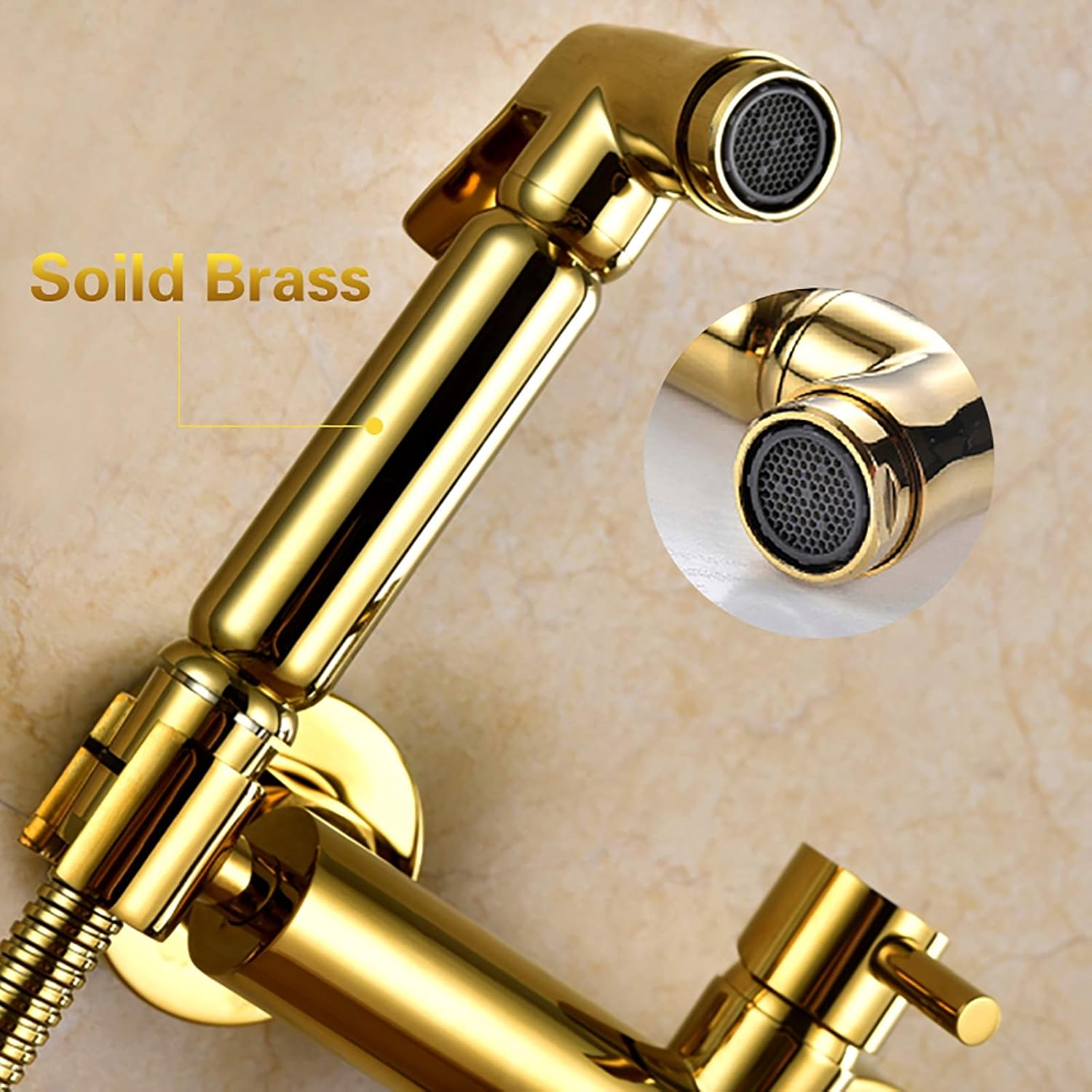 Titanium Gold Handheld Bidet Sprayer for Toilet with Cold and Hot Water, Single Handle Brass Bathroom Cloth Diaper Sprayer Set Wall Mounted Toilet Bidet Sprayer Kit (8.5 Cm Hole Distance)