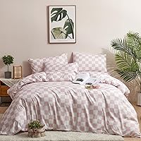 Vista 25 de KAREVER - Juego de edredón con cuadrícula blanca para niños, tamaño individual, con líneas cuadradas azul marino y edredón a cuadros blanco, juego