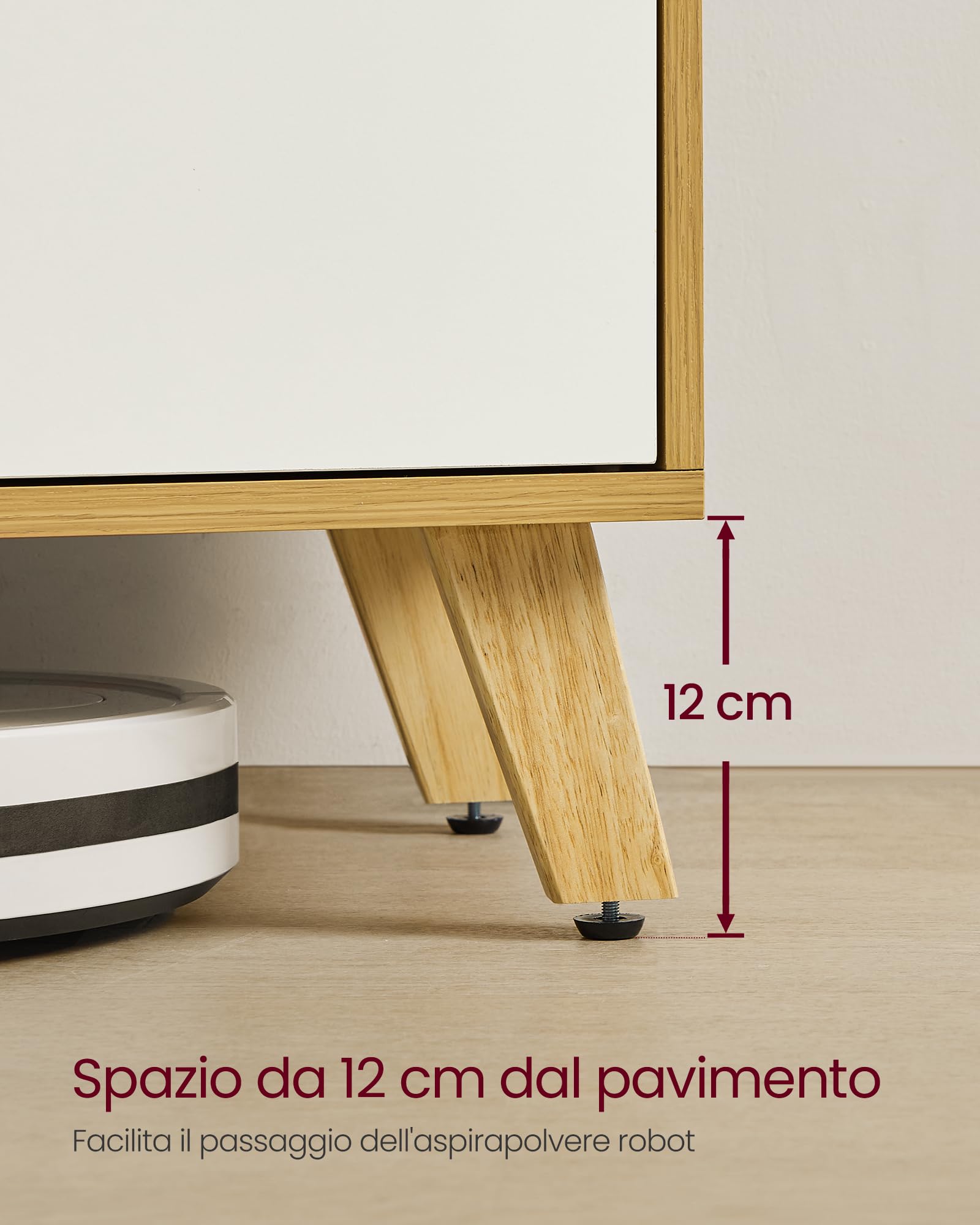 VASAGLE Mobile TV per Televisore fino a 60 Pollici, Armadietto per TV con 2 Ante, Ripiani Regolabili, Lungo 140 cm, per Soggiorno, Camera da Letto, Rovere Naturale e Bianco Crema LTV027N01